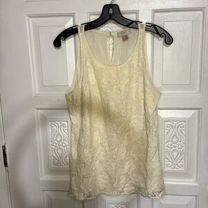 Loft Lace Cream/White Lined Peep Hole Back Tank top Size Medium